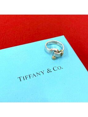 Tiffany & Co Hook & Eye Love Knot Ring Silver Yellow Gold